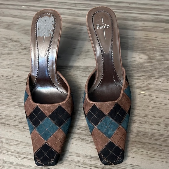 PAOLO PATCHWORK  LEATHER CLOSED TOE SLIDE HEELS VINTAGE SIZE 7 - Picture 2 of 16